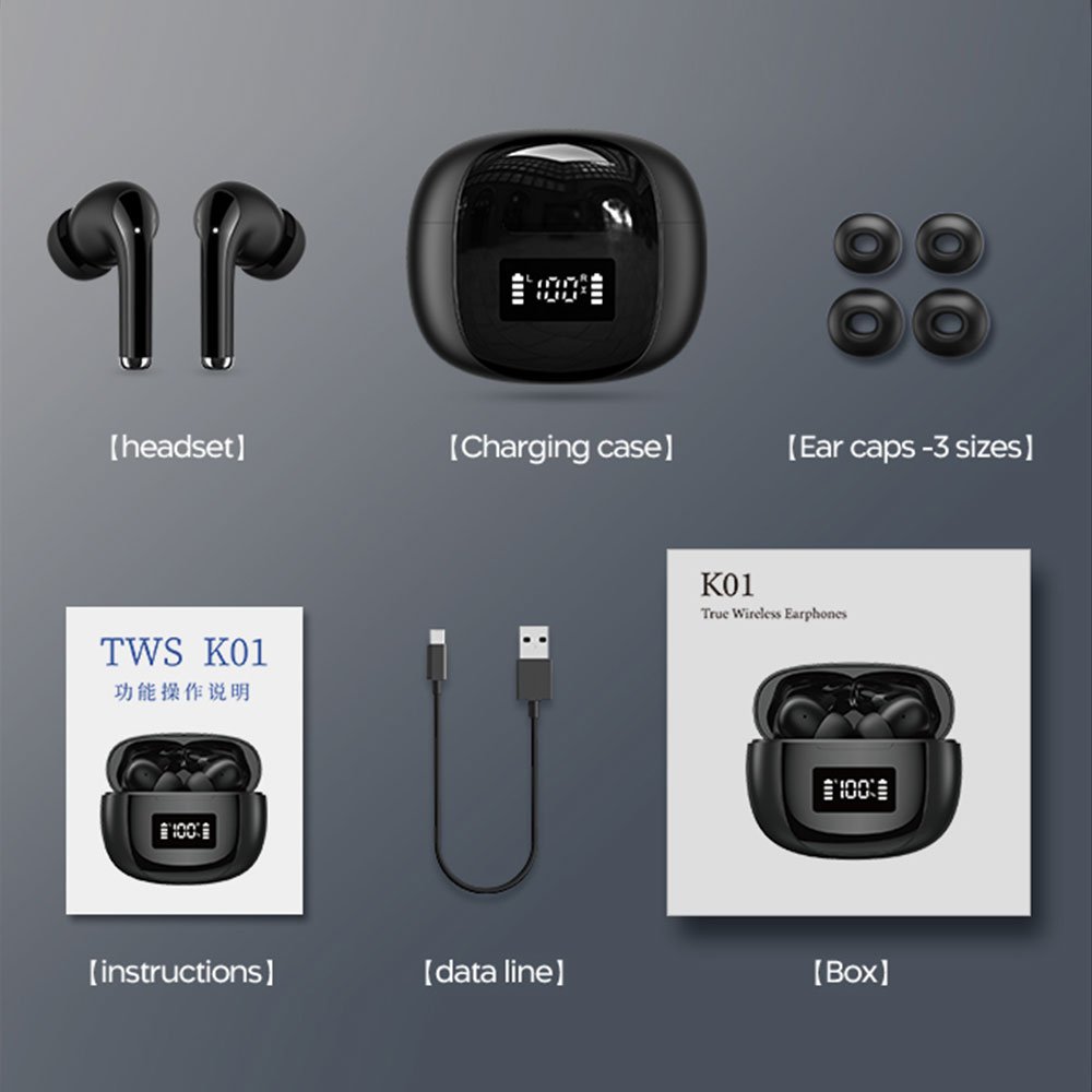 K01 Sports Bluetooth 5.3 Ear Pods TWS Wireless Earbud In-Ear Headphones 4 Mics Noise Cancelling Earphones & Headphones