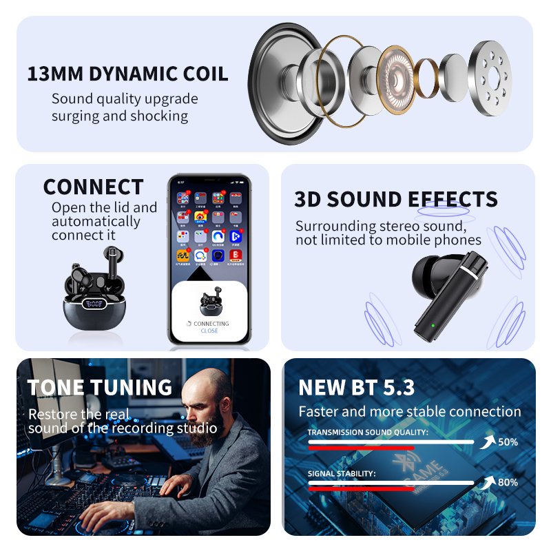 Factory TWS mini waterproof sport non-noise cancelling earphones BT5.3 headphone wireless stereo earphone earbuds
