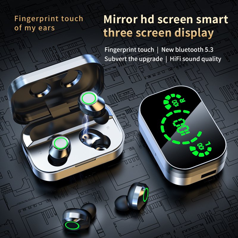 YD03 Mirror TWS Bluetooth Earphones With Charging Box Wireless Headphone Stereo Earbuds Headsets Mic Flashlight