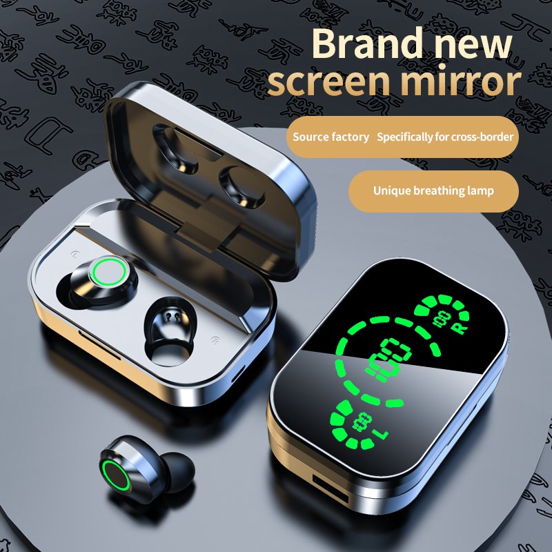 YD03 Mirror TWS Bluetooth Earphones With Charging Box Wireless Headphone Stereo Earbuds Headsets Mic Flashlight