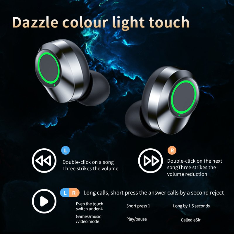 YD03 Mirror TWS Bluetooth Earphones With Charging Box Wireless Headphone Stereo Earbuds Headsets Mic Flashlight