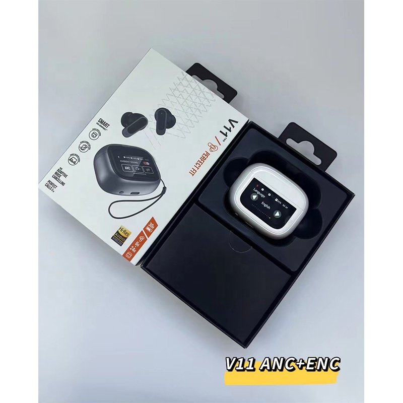 True Wireless V11 Tws Earphones Noise-cancelling Sport Gaming Headphone Digital Display With LCD Smart Touch Screen ANC+ENC