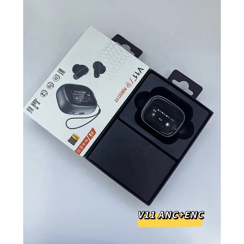True Wireless V11 Tws Earphones Noise-cancelling Sport Gaming Headphone Digital Display With LCD Smart Touch Screen ANC+ENC