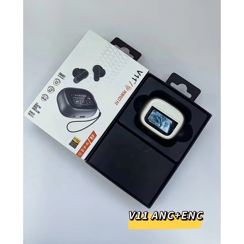 True Wireless V11 Tws Earphones Noise-cancelling Sport Gaming Headphone Digital Display With LCD Smart Touch Screen ANC+ENC