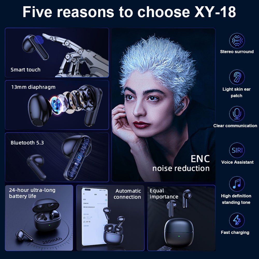 TWS HiFi Stereo Blouetooth 5.3 Wireless Earphones Automatic Noise Cancellation Headphone Wireless Earbuds With Charging Case