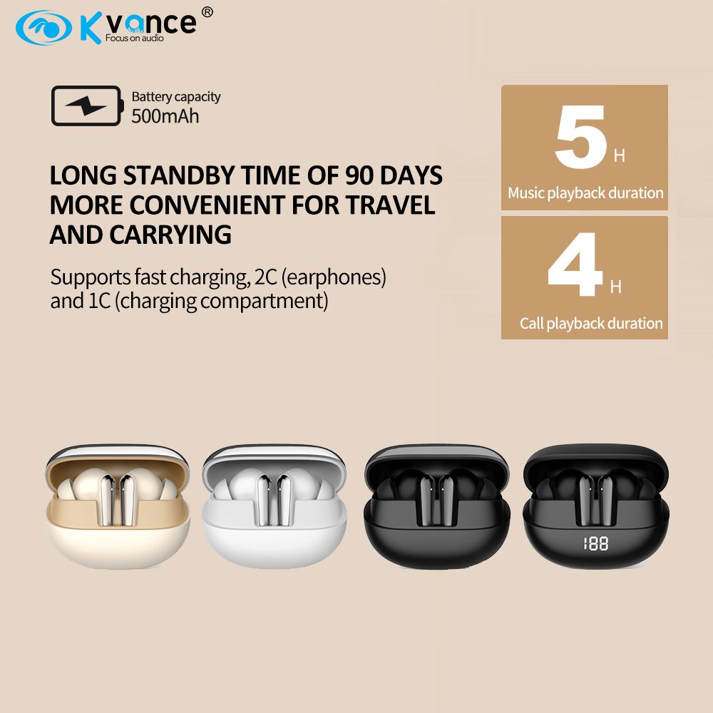 Kvance newest gaming earbuds low latency tws earphone fast charging led display wireless noise cancelling tws earphones