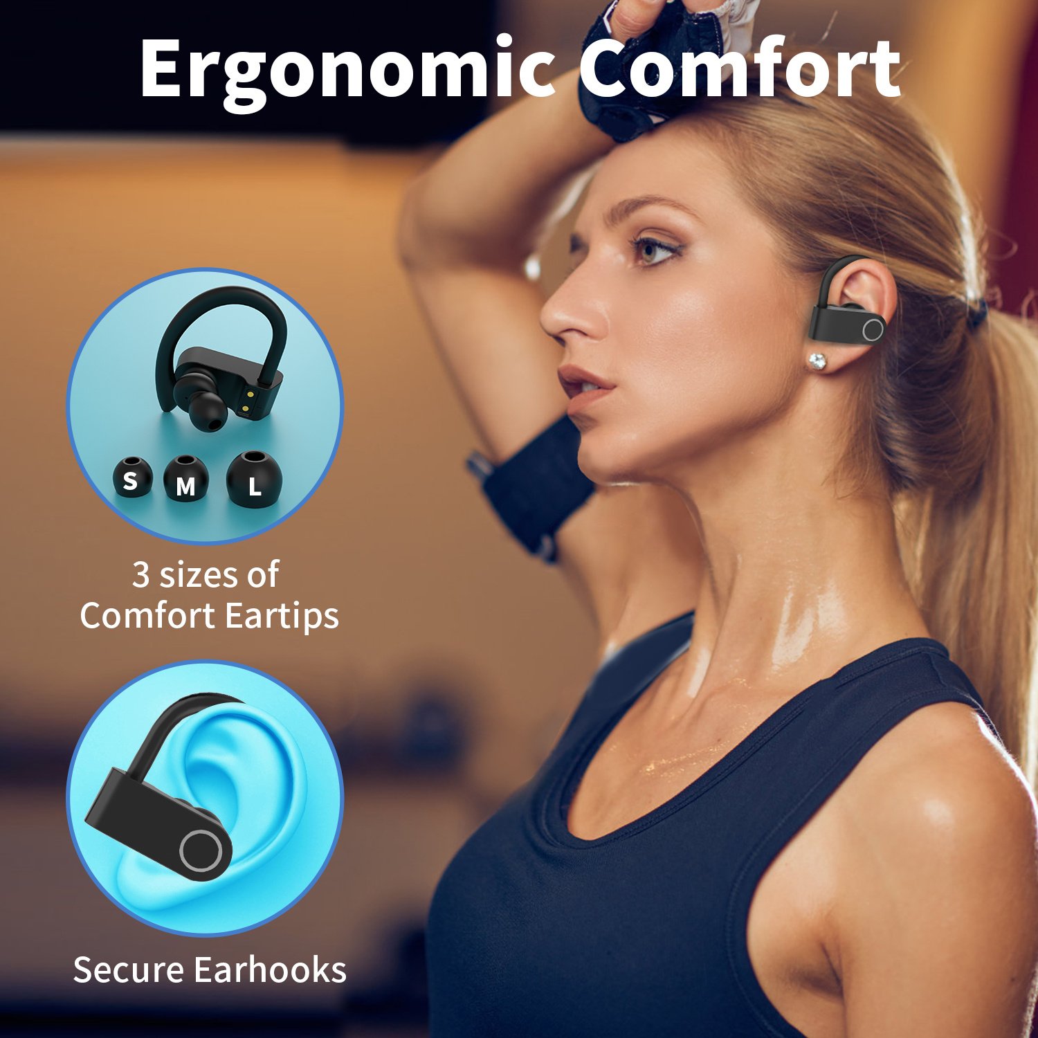 A9 Pro Open Ear Headphones Wireless True Open Ear Earbuds with Rotatable Earhooks Deep Bass Earphones for Sports Workout Running