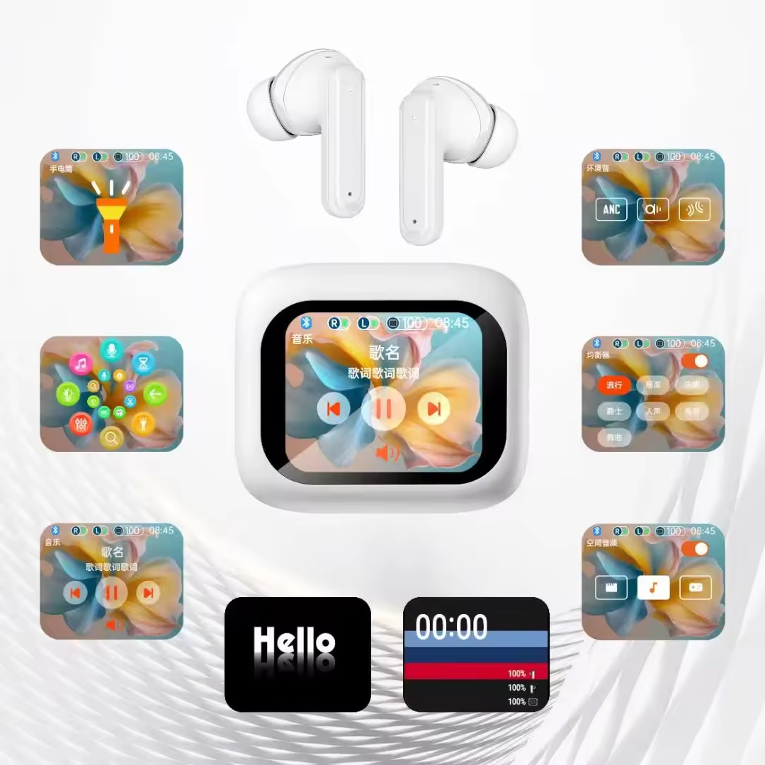 LED screen TWS Earphones LCD Full Color Touch Screen ANC Earbuds HiFi Stereo Waterproof Wireless M6 Headphones