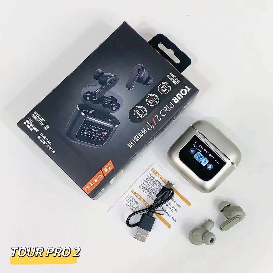 TOUR PRO 2 Anc+ENC BT Earphone With Hifi Sound Quality Life Waterproof Led Touch Screen V8 Tws Earbuds Wireless Earphone pro 2