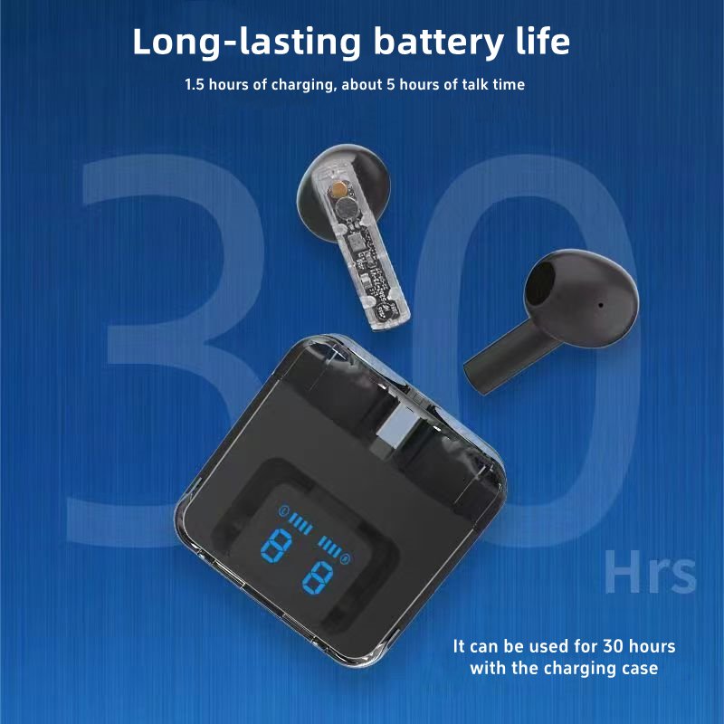 transparent digital display Hifi Sound TWS Earbuds Wireless Stereo Headphones 5.3 Noise Cancelling Earphones