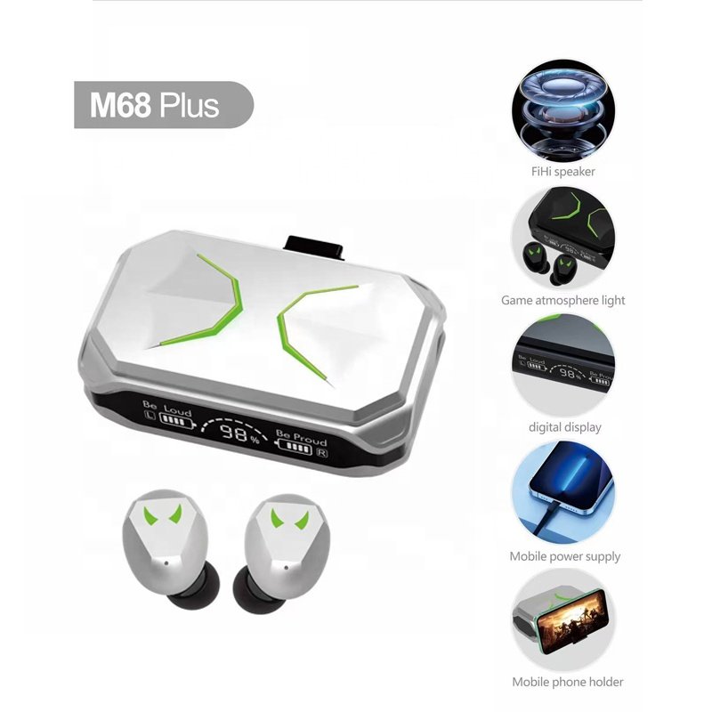 M68 Plus TWS Earbuds 2023 BT 5.3 HiFi Stereo Sound LED Digital Display Sports Gaming In-ear Wireless Earphones M68