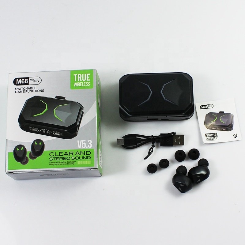 M68 Plus TWS Earbuds 2023 BT 5.3 HiFi Stereo Sound LED Digital Display Sports Gaming In-ear Wireless Earphones M68