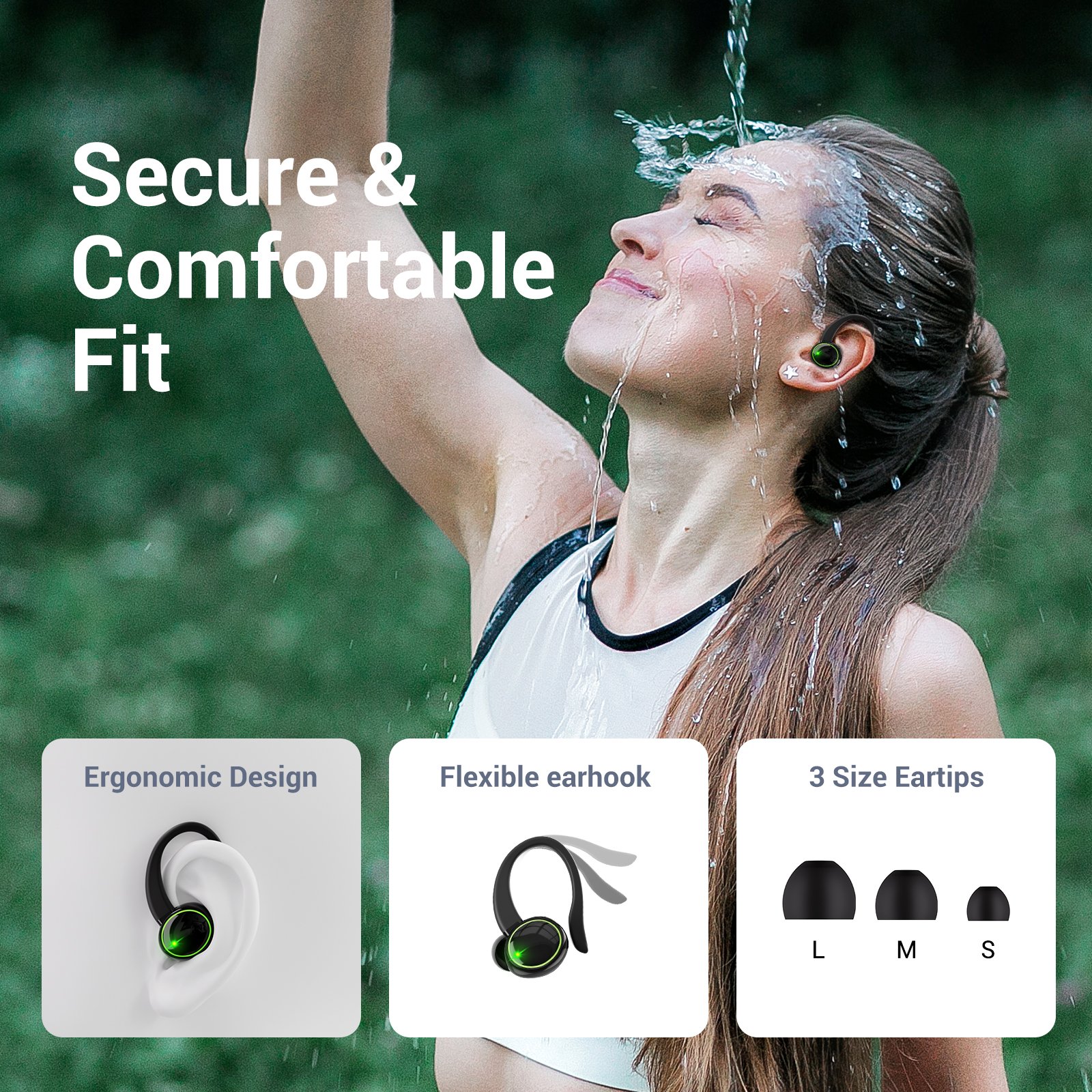 ENC Noise Cancelling double mic tws earphone BT5.3 running earhook sports wireless digital display headphone C16