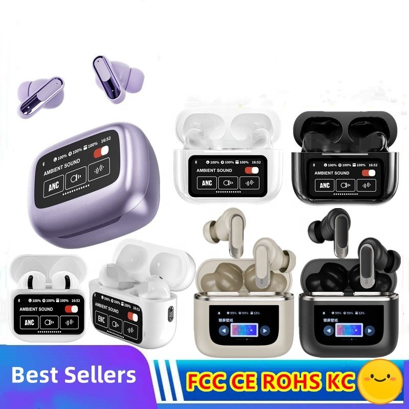Hot selling wireless Smart earphone A9Pro with display screen super long battery life ANC wireless earbuds in Huaqiangbei