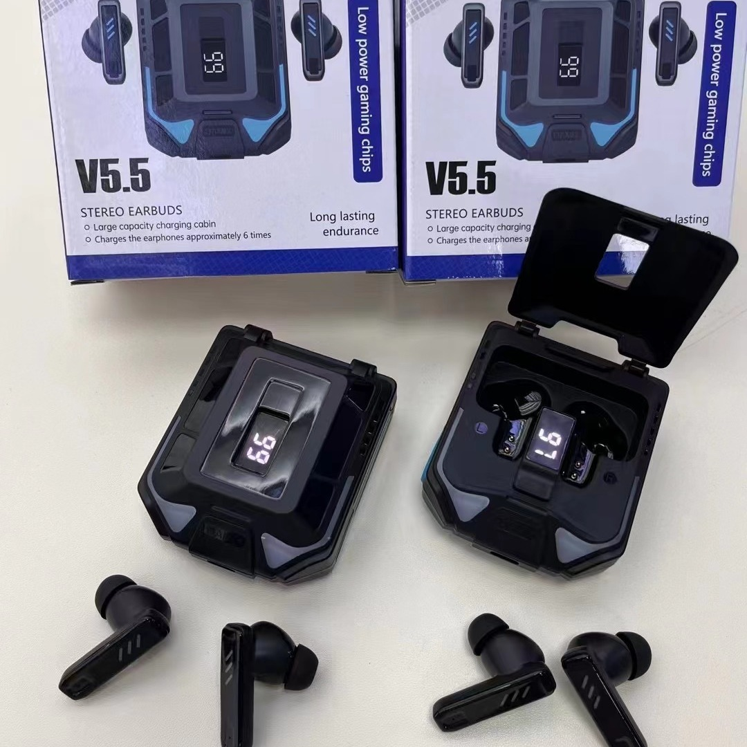 GQ-09 V5.5 Square Cabin Design Holographic Sound Gaming Earbuds with CVC8.0 Noise Reduction and 360 Degree Surround Sound