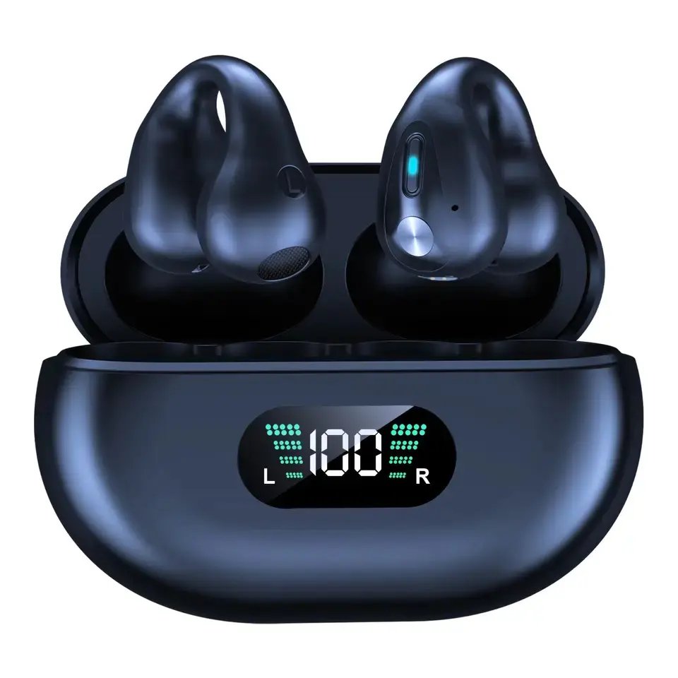 New High Quality Digital Battery Display TWS Wireless HIFI Sound Earphones Mic Sports Earphones Ear Clip on Earbuds