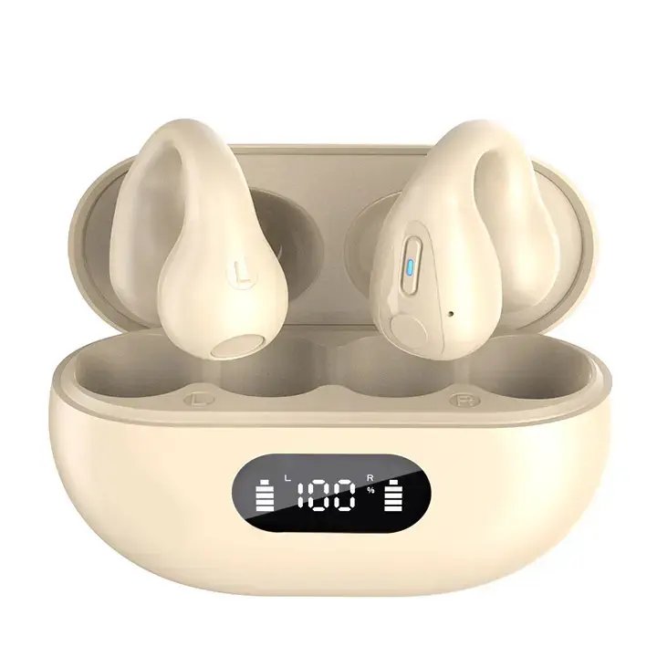 New High Quality Digital Battery Display TWS Wireless HIFI Sound Earphones Mic Sports Earphones Ear Clip on Earbuds