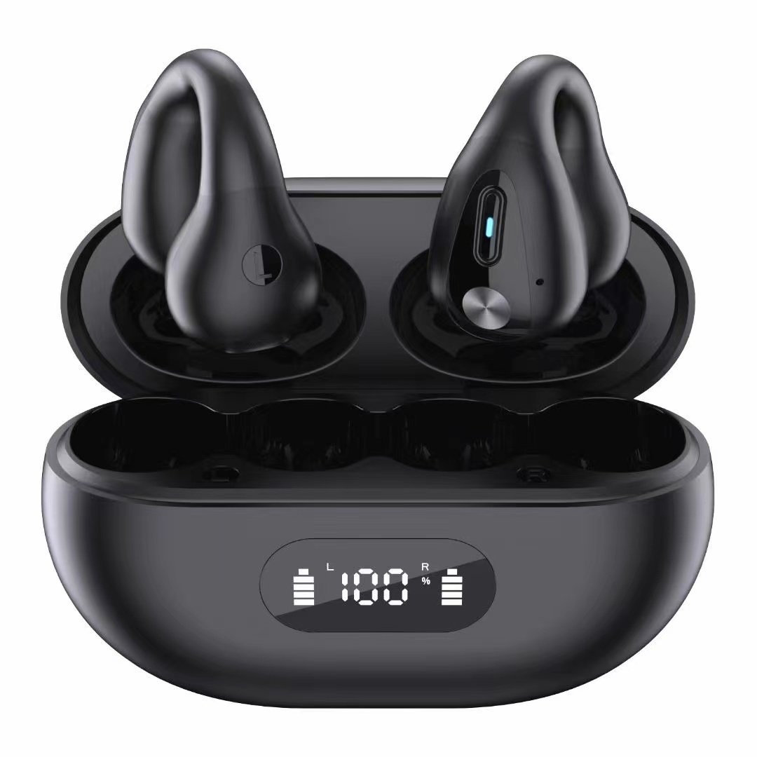 New High Quality Digital Battery Display TWS Wireless HIFI Sound Earphones Mic Sports Earphones Ear Clip on Earbuds