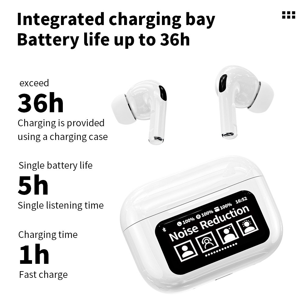Mini Touch LCD Screen Noise Cancelling Wireless Earphone Headphone Gaming ANC TWS Earbuds