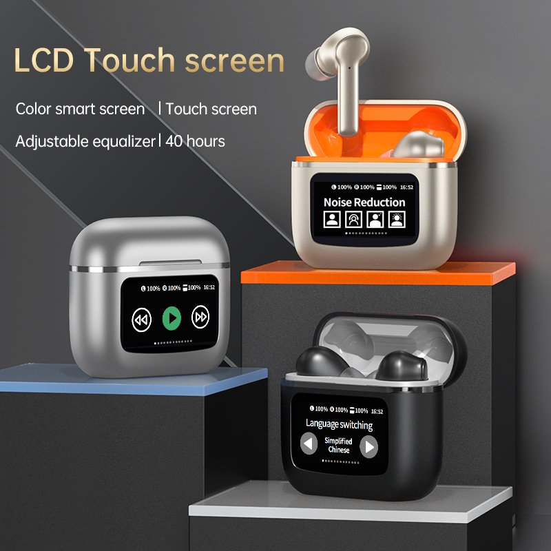 Mini Touch LCD Screen Noise Cancelling Wireless Earphone Headphone Gaming ANC TWS Earbuds