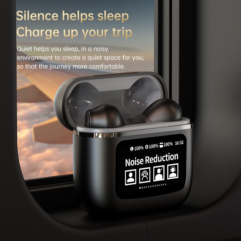 Mini Touch LCD Screen Noise Cancelling Wireless Earphone Headphone Gaming ANC TWS Earbuds