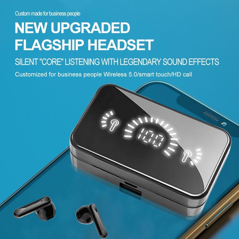 2023 F9 Bt-compatible 5.2 Noise Cancelling Headphone Tws Earphone Wireless Hands Free Earbuds Large Screen Digital Display