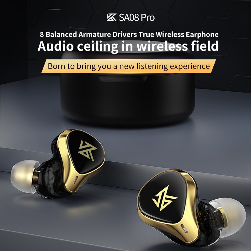 KZ SA08 PRO 4BA TWS BT 5.2 Wireless Earphone Smart Touch Noise Canceling Headsets True Wireless HIFI Monitor Headphones Black