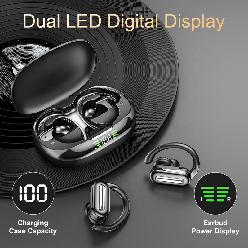 Led Digital Display Bluetooth 5.4 Ear Hook Earbuds Waterproof Sports Earphones Noise Cancelling Headset TWS Headphones Wireless