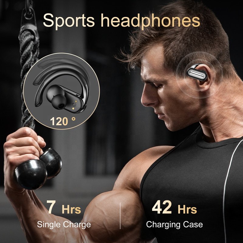 Led Digital Display Bluetooth 5.4 Ear Hook Earbuds Waterproof Sports Earphones Noise Cancelling Headset TWS Headphones Wireless