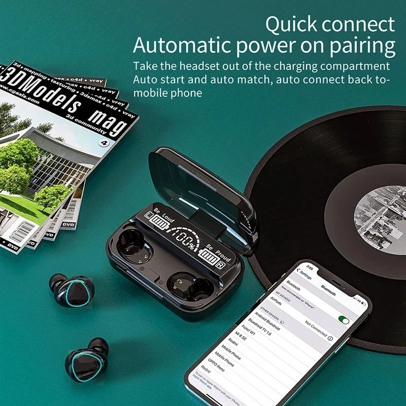 9D TWS Earphone Touch Control Wireless Earphones Stereo Bass Headphone LED Digital Display Headphone Audifonos M10 TWS Earbuds