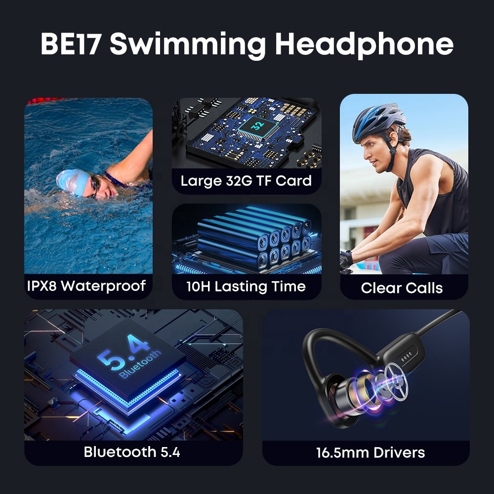 Custom OEM Bone Conduction Headphone Wireless Sport Earphones Open Ear TWS IPX8 Waterproof Bluetooth Headset With 32G TF Card