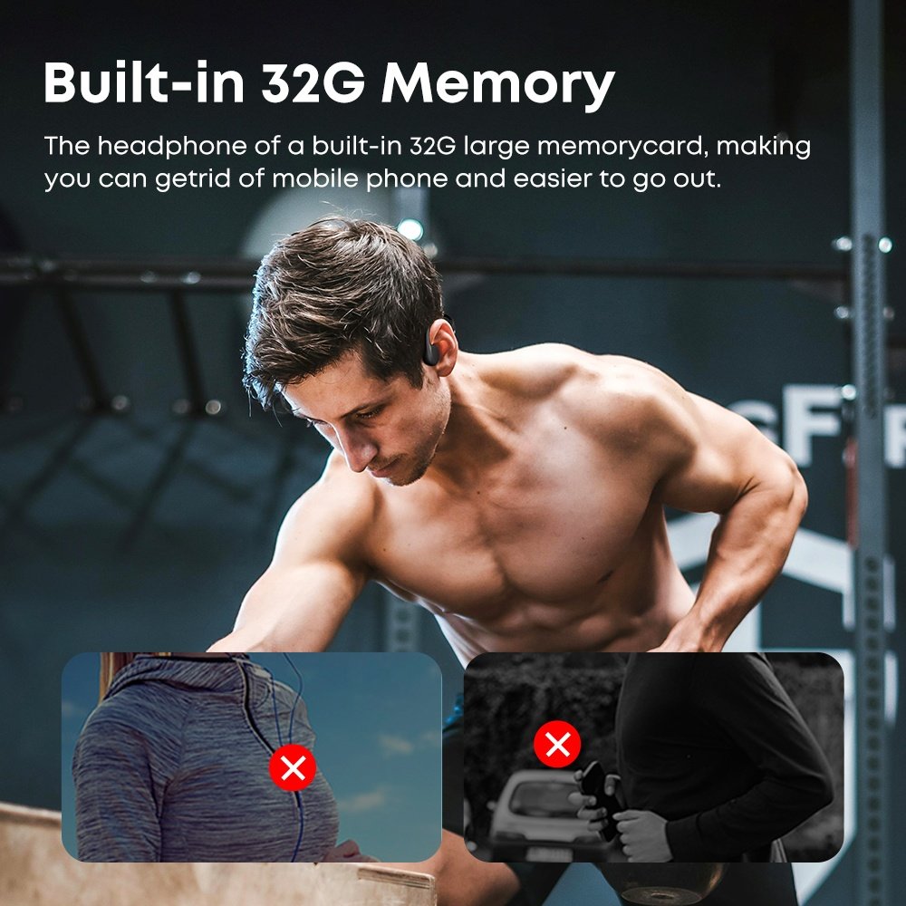 Custom OEM Bone Conduction Headphone Wireless Sport Earphones Open Ear TWS IPX8 Waterproof Bluetooth Headset With 32G TF Card