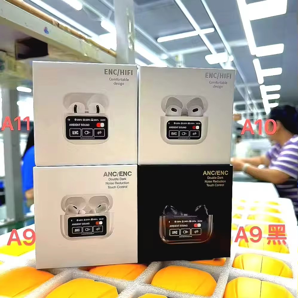 Hot Selling A9 PRO TWS Earbuds with Color LED Screen ENC Active Noise Cancelling Headset