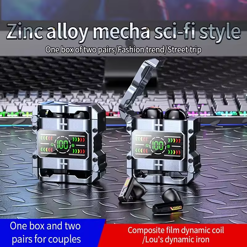 M60 Wireless Mecha Style 45ms Low Latency Gaming Earbuds 2 Pairs in One Box Couple Earphones with Music and Game Mode