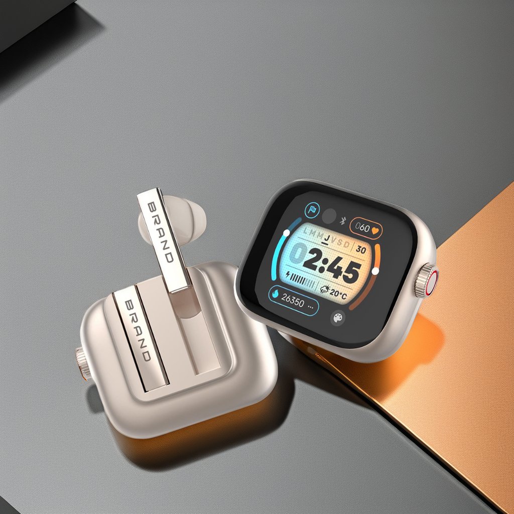 Multifunctional Smart Semi-In-Ear True Wireless Noise Cancelling TWS Earphones & Headphones with Digital Clock Display