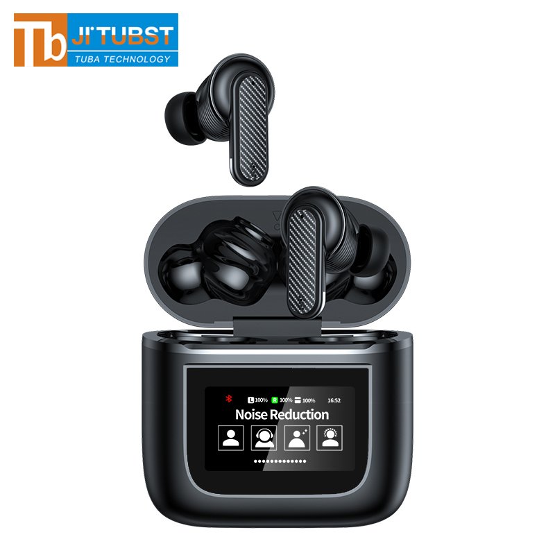 YW05 Earbuds ANC ENC 2024 new design BT5.4 TWS earphone with digital LCD touch control screen wireless In-Ear Headphones
