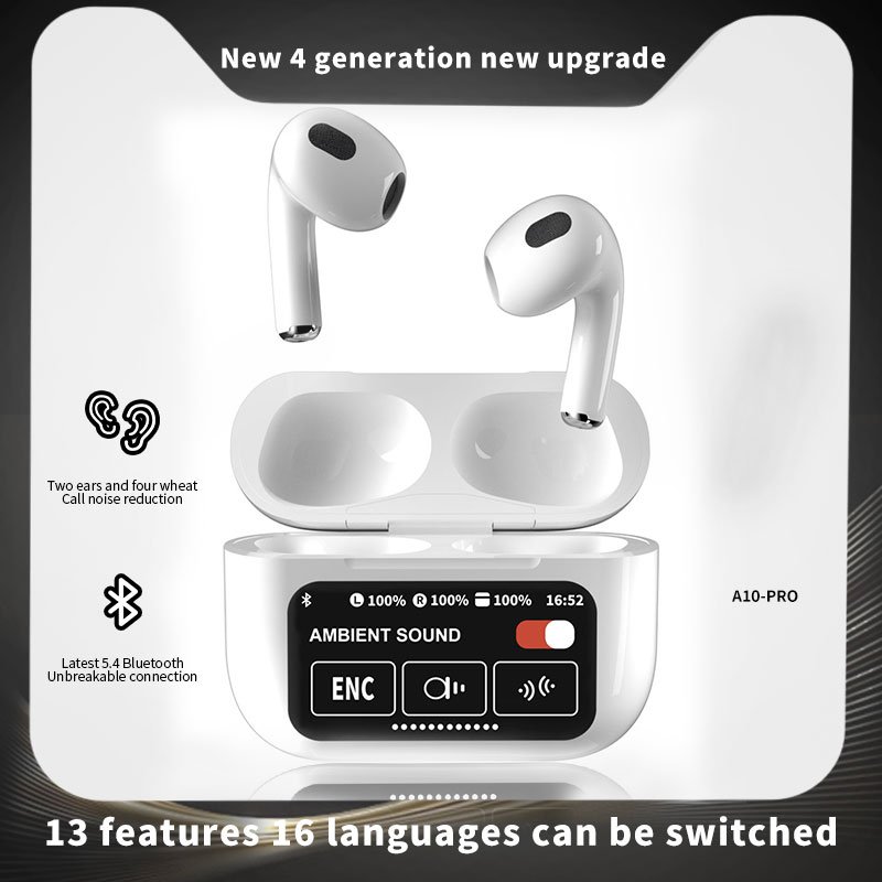 Popular BT Earbuds Music Earphones LCD Color Touch Screen Headphones Noise Cancelling Wireless Earphone A10 A11 A12 Pro