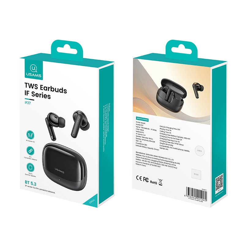 USAMS custom logo oem odm tws earphones bluetooth mini size earbuds with charging case