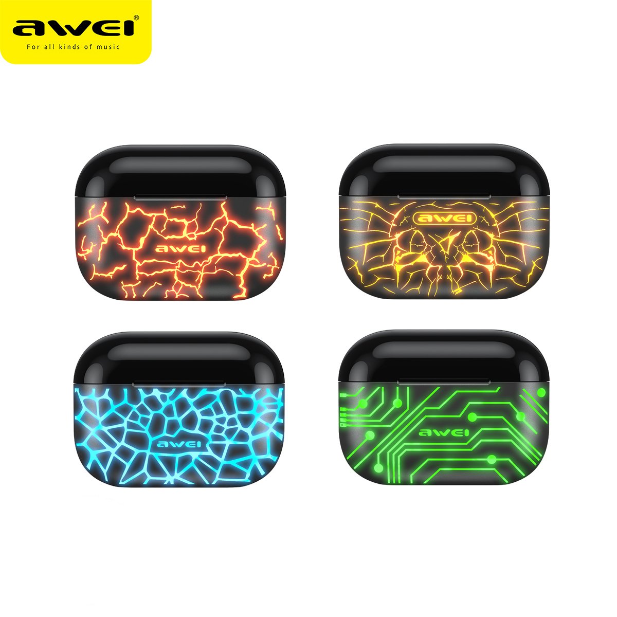 Awei Latest OEM Wireless Earphone Gaming Cool Earbuds T29 Pro TWS Earbuds With RGB LED Light