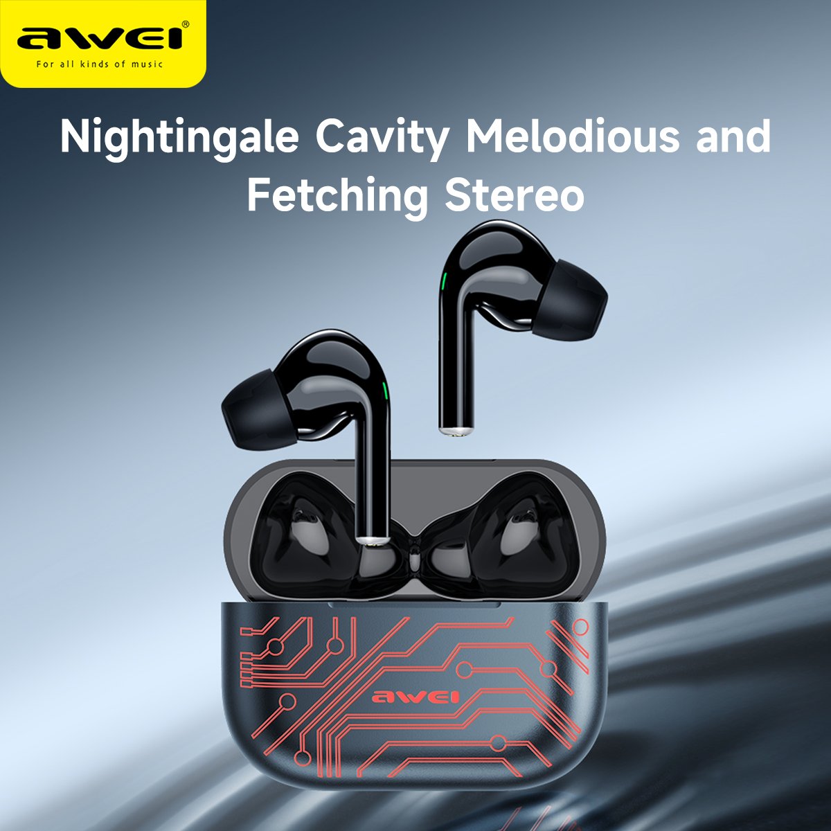 Awei Latest OEM Wireless Earphone Gaming Cool Earbuds T29 Pro TWS Earbuds With RGB LED Light