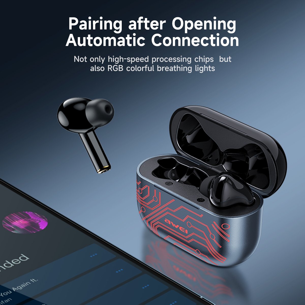 Awei Latest OEM Wireless Earphone Gaming Cool Earbuds T29 Pro TWS Earbuds With RGB LED Light