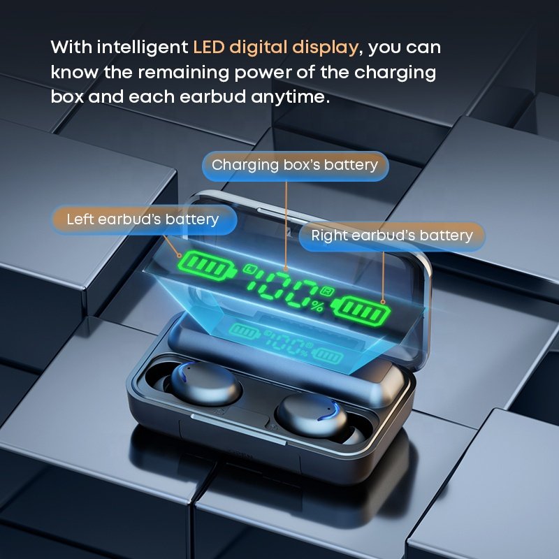 Original F9 Earphone 9D Hifi Stereo LED Display Waterproof In Ear Headphone Ecouteur Bluetooth 5.1 TWS F9 Wireless Earbuds F9-5