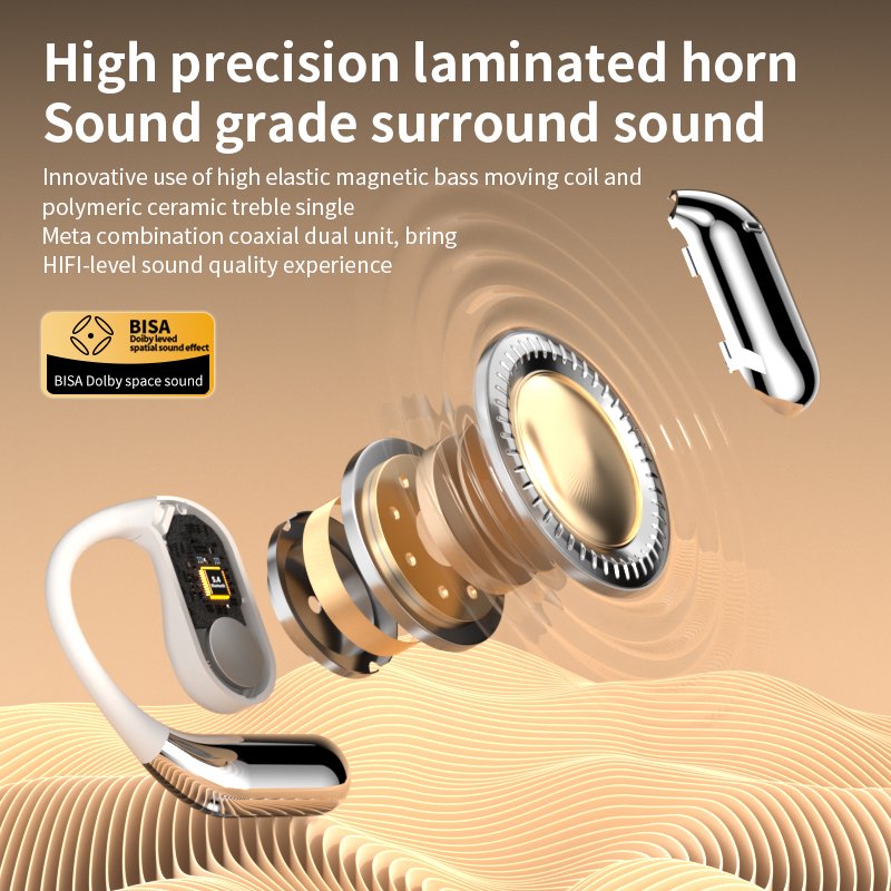 2024 new Q16 pro fashion sport open ear hook lcd screen time display ENC noise cancelling Wireless Bt earphone headset