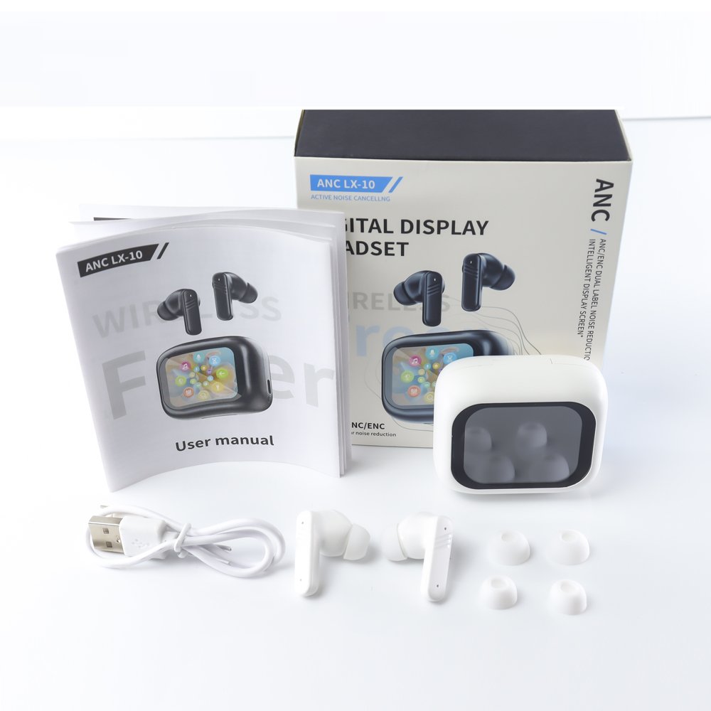 Most Popular in 2024 LX10 HiFi earphone BT5.4 ANC ENC TWS earphone with digital LCD touch control screen In-Ear Headphones LX-10
