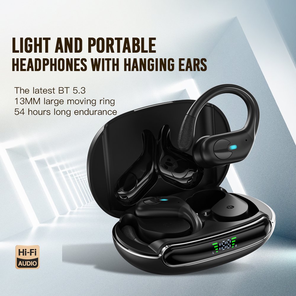 TWS Touch Wireless Earbuds IPX5 Waterproof Sport Bass BT Headphones Noise Cancelling Earphone with Ear Hook