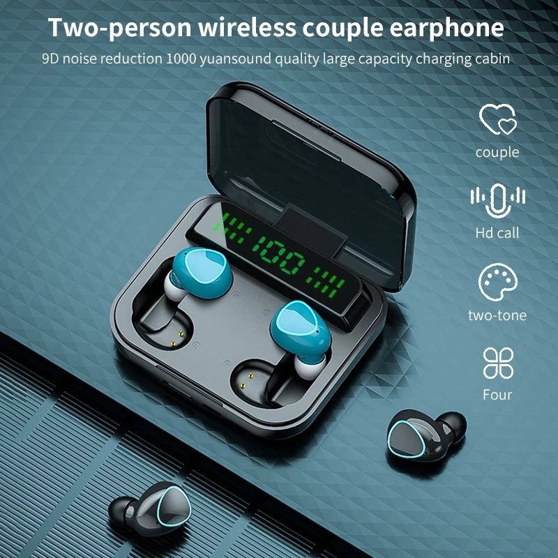 Touch Control Stereo Sports M22 TWS BT Wireless Headphones 2000mah Charger Box LED Earbuds Earphone