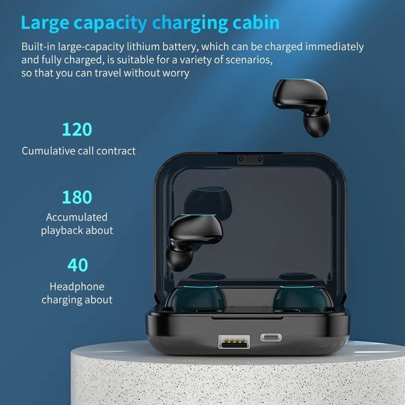 Touch Control Stereo Sports M22 TWS BT Wireless Headphones 2000mah Charger Box LED Earbuds Earphone