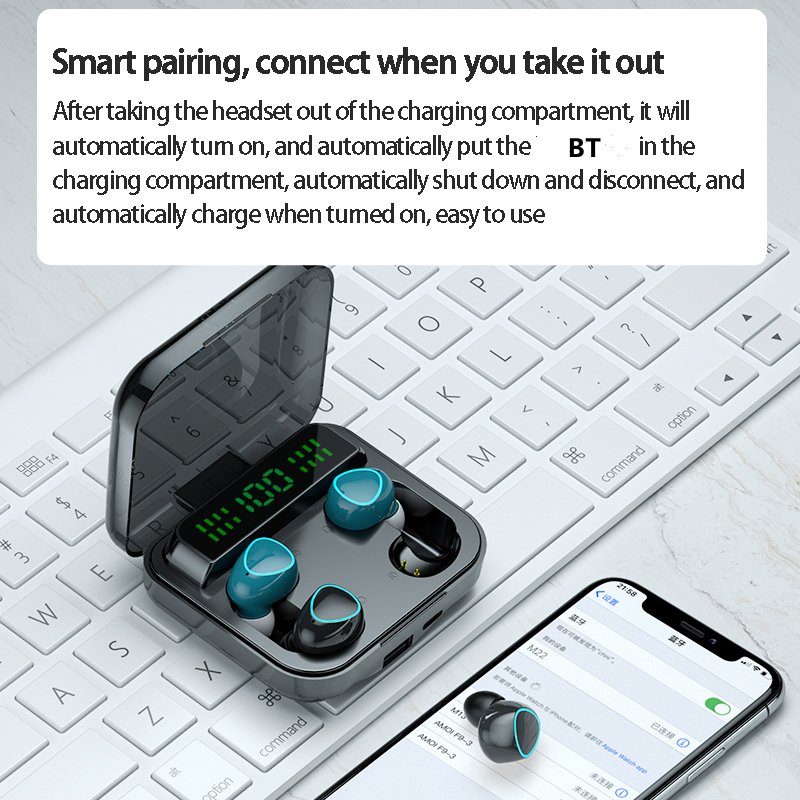 Touch Control Stereo Sports M22 TWS BT Wireless Headphones 2000mah Charger Box LED Earbuds Earphone
