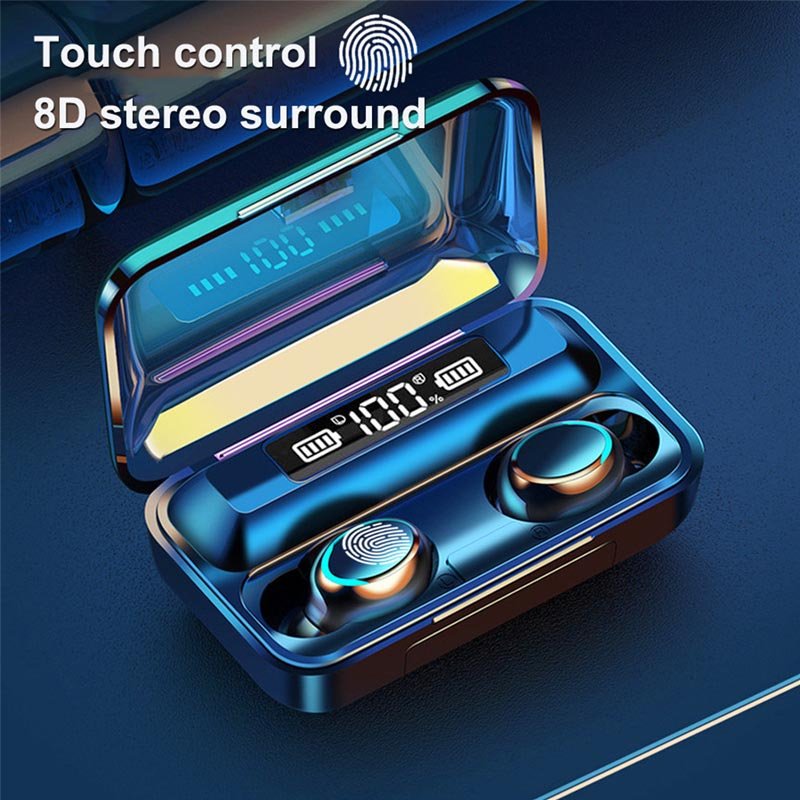 F9 Wireless Bluetooth Headphones Tws Waterproof Earbuds with Mic Earphones Digital Display Headset Large Capacity Charging Case