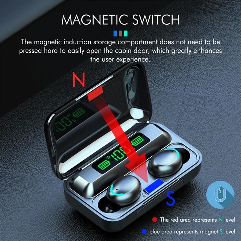 F9 Wireless Bluetooth Headphones Tws Waterproof Earbuds with Mic Earphones Digital Display Headset Large Capacity Charging Case